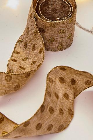 Christmas Dotty Linen Ribbon, 3m