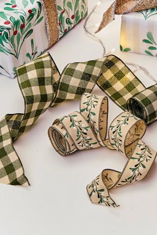 2 Pack Check And Mistletoe Ribbon, 2m