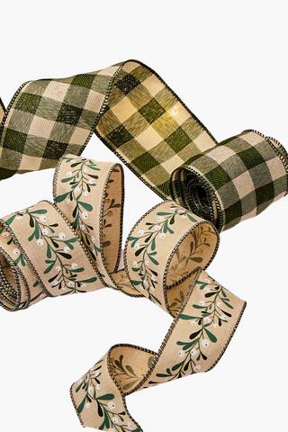 2 Pack Check And Mistletoe Ribbon, 2m