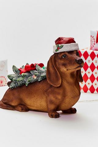Christmas Led Sausage Dog With Tree, 43x26cm