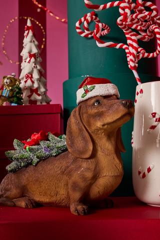 Christmas Led Sausage Dog With Tree, 43x26cm