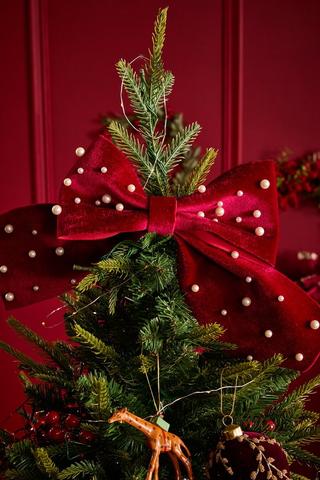 Christmas Velvet Pearl Bow, 26cm