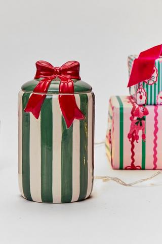 Medium Stripe Ceramic Bow Storage Jar
