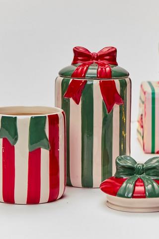 Medium Stripe Ceramic Bow Storage Jar