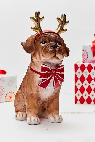 Christmas Led Bulldog Reindeer Statue, 17x36cm