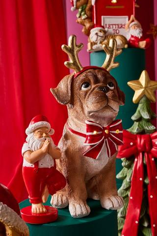 Christmas Led Bulldog Reindeer Statue, 17x36cm