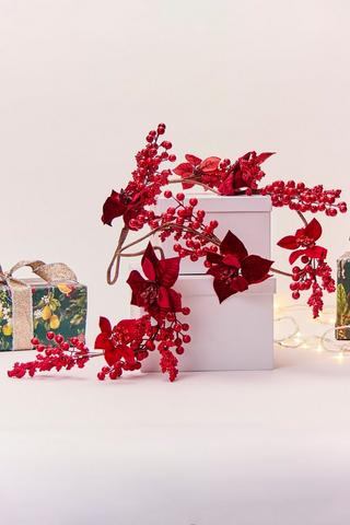 Poinsettia Berry Garland, 150cm