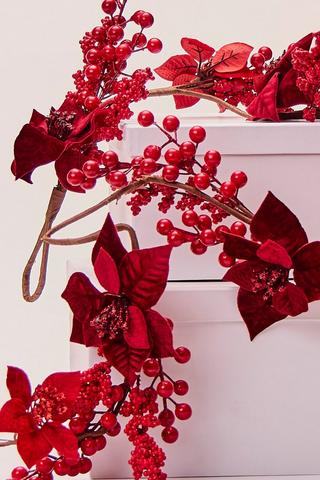 Poinsettia Berry Garland, 150cm