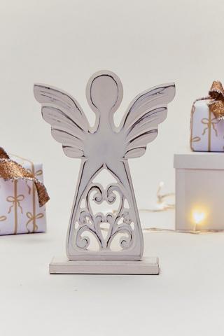 Carved Christmas Angel Statue, 30cm