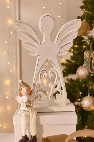Carved Christmas Angel Statue, 30cm
