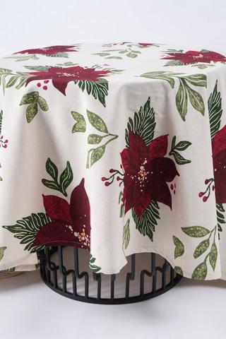 Christmas Poinsettia 8 To 10 Seater Round Tablecloth