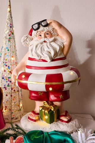 Led Santa With Pool Float, 27x41cm