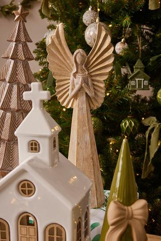 Wooden Christmas Angel Statue, 38cm
