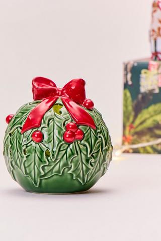Led Holly Bauble Statue, 15x15.5cm