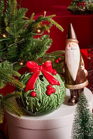 Led Holly Bauble Statue, 15x15.5cm