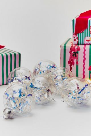 6 Pack Iridescent Tinsel Baubles, 8cm