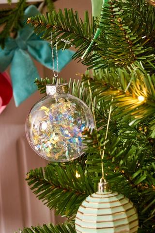 6 Pack Iridescent Tinsel Baubles, 8cm