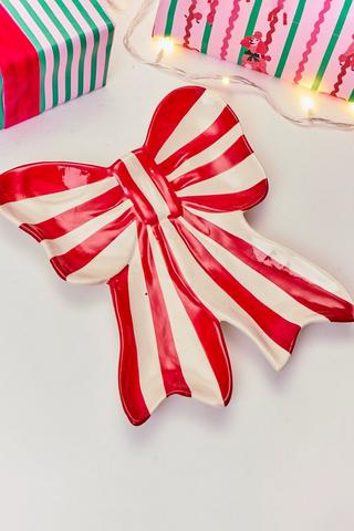 Stripe Bow Christmas Platter