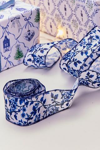 Christmas Floral Delft Ribbon, 3m