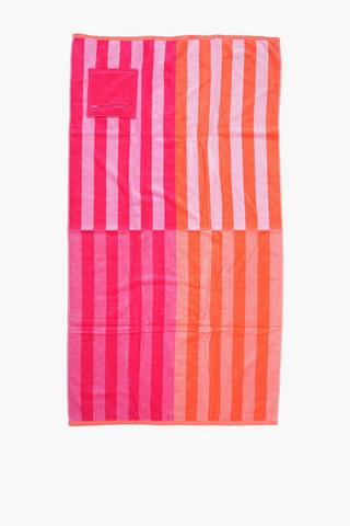 Cotton Jacquard Stripe Zip Pocket Beach Towel, 85x160cm