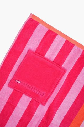 Cotton Jacquard Stripe Zip Pocket Beach Towel, 85x160cm
