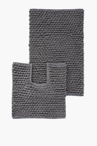 2 Piece Cotton Bobble Bath Mat Set