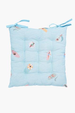 Printed Clubhouse Surfers Cotton Chair Pad, 40x40cm