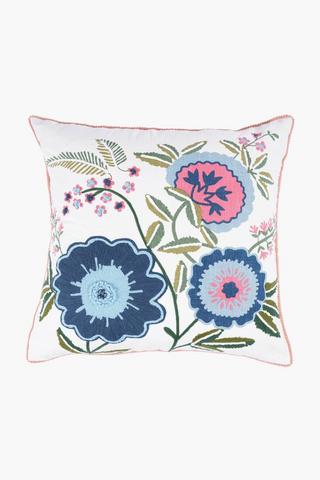 Extra Premium Embroidered Floral Feather Filled Scatter Cushion, 60x60cm