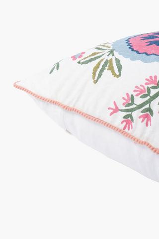 Extra Premium Embroidered Floral Feather Filled Scatter Cushion, 60x60cm