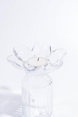 Glass Flower Tealight Holder, 12x14cm