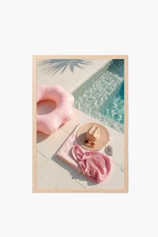 Framed Pool Side Canvas, 40x60cm