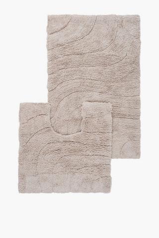 2 Piece Cotton Wavey Bath Mat Set