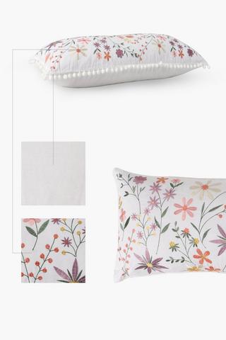 Feather Filled Embroidered Pastel Floral Scatter Cushion 30x80cm