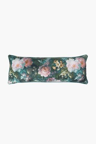 Feather Filled Moody Floral Velvet Scatter Cushion, 30x80cm
