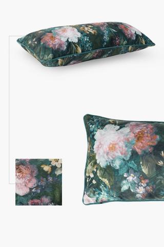 Feather Filled Moody Floral Velvet Scatter Cushion, 30x80cm