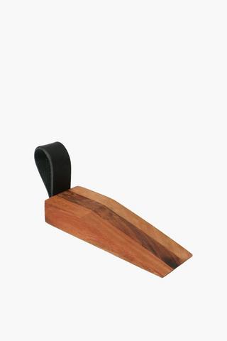 Wooden Wedge Door Stopper With Leather Handle