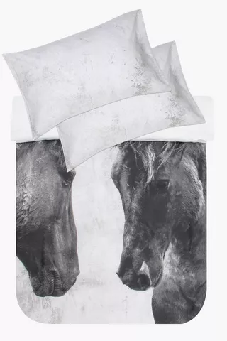 Polycotton Photographic Horses Duvet Cover Set