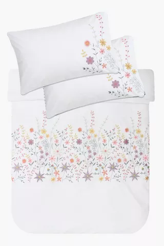 Cotton Embroidered Pastel Floral Duvet Cover Set