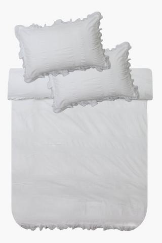 Waffle Stripe Ruffle Cotton Duvet Cover Set