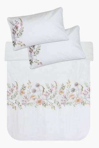Embroidered Field Floral Cotton Duvet Cover Set