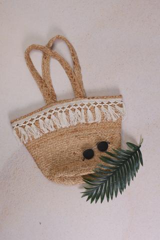 Round Cotton Braided Jute Beach Bag