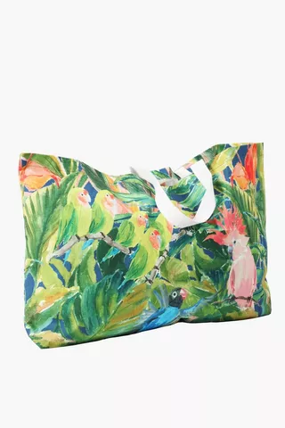 Cotton Digital Printed Tropical Leaves Beach Bag