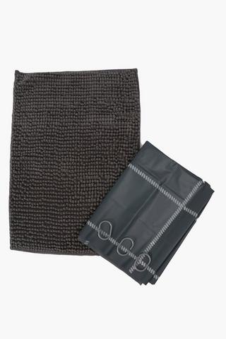 Check Shower Curtain And Bath Mat Set