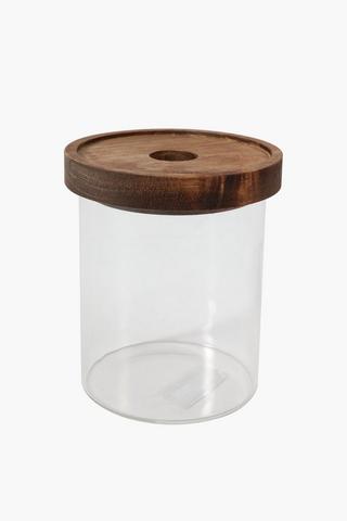 Wood And Glass Cotton Bud Canister, Large