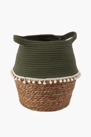 Grass Belly Basket With Pom Pom Trim