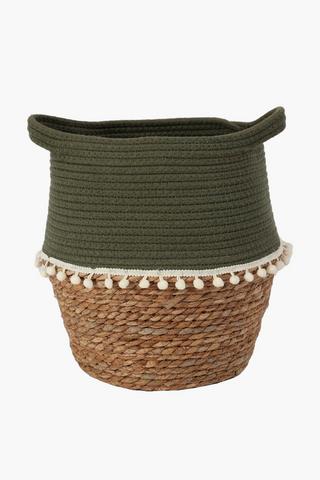 Grass Belly Basket With Pom Pom Trim