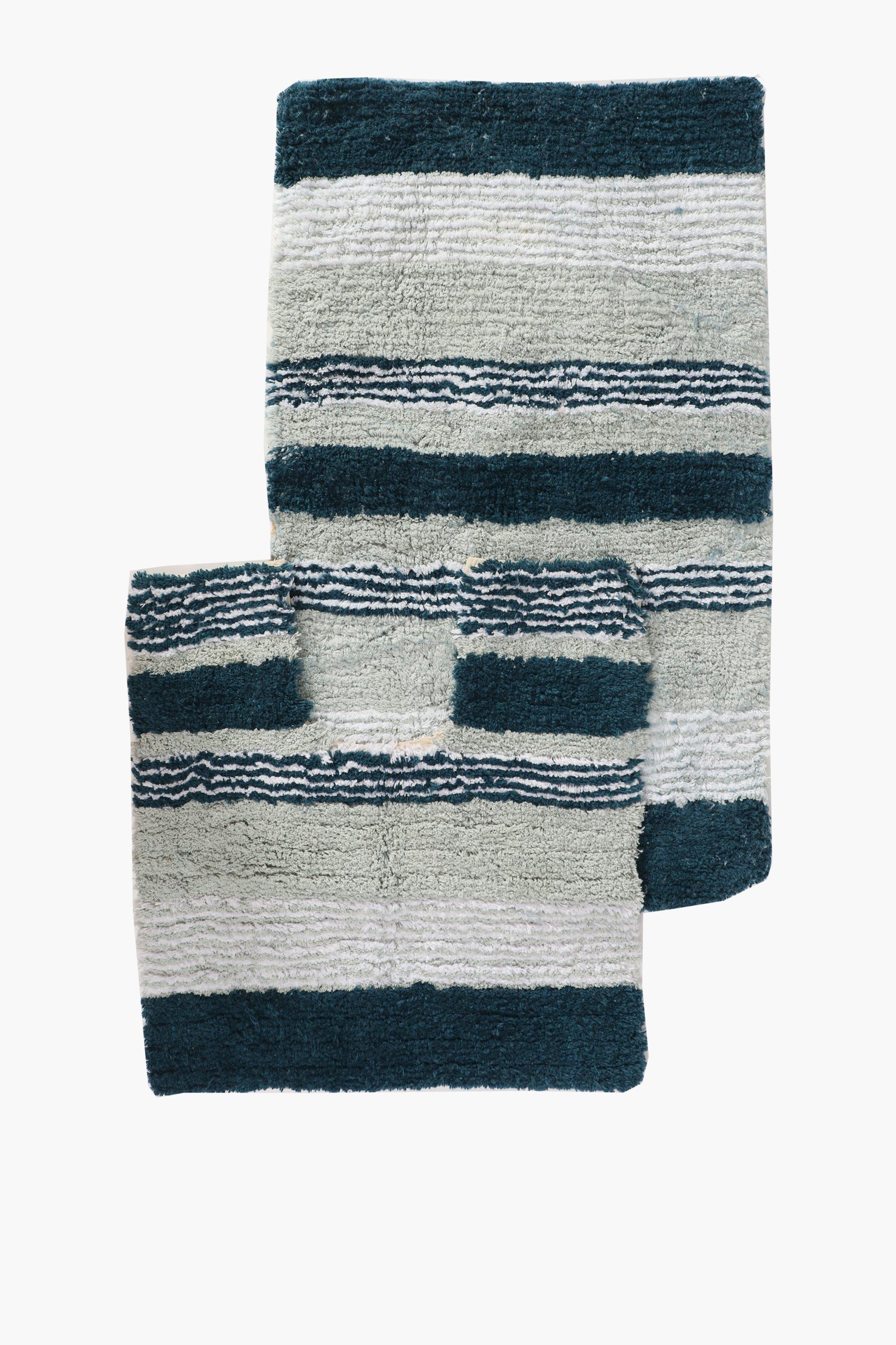 Vitoria Stripe Non-Slip Bath Mat Set (2-Piece) - Soft, Washable, 80x50cm, UK Made