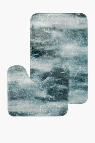 2 Piece Printed Marble Bath Mat Set