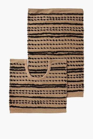 2 Piece Pre Dyed Stripe Bath Mat Set