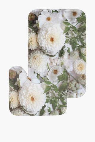2 Piece Printed Floral Foam Bath Mat Set